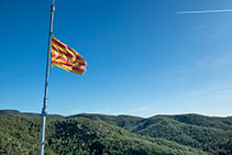 Bandera i parallamps situats a dalt de la torre.