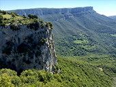 El salt de Sallent i els cingles de Casadevall des de Rupit