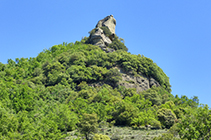 El castell de l´Envestida o de la Bastida, vist des del camí que planeja sobre els cingles de Pujolràs.