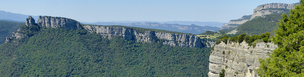 El salt de Sallent i els cingles de Casadevall des de Rupit