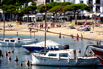 Menorquines, platja i al fons el passeig Cipsela de Llafranc.