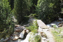 Creuem el barranc de Llubriqueto gràcies a un petit pont de fusta.