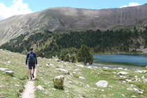 Baixem per un corriol fins a l´estany gran de la Pera.