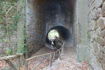 El túnel metàl·lic sota la C-26 és l´inici de l´itinerari botànic i un punt de pas obligat.