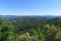 Cap al N, al fons, podem veure el Puigmal i les muntanyes del Pirineu oriental.